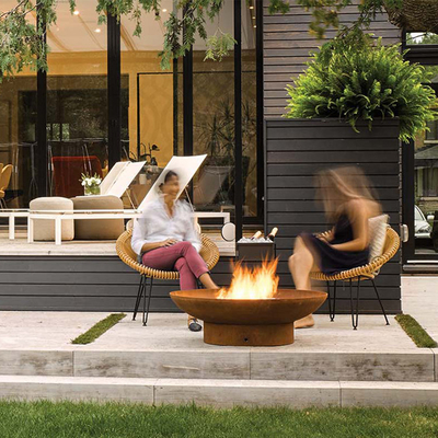 التجوية كورتن الصلب عمود الباحة المعدنية حفرة النار الكربون الصلب نصف الكرة المجال Firepit