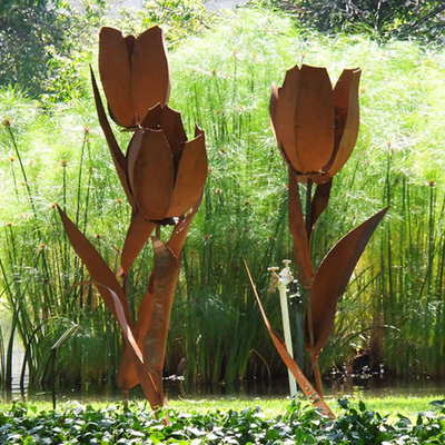 Gnee Garden Tulip Flower Shape منحوتات ساحة معدنية مخصصة للفناء الخلفي